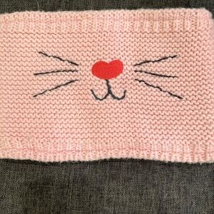 Cozy pink neck warmer/scarf with cat whiskers on the front